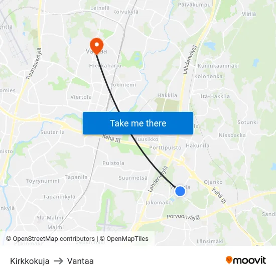 Church Lane to Vantaa map