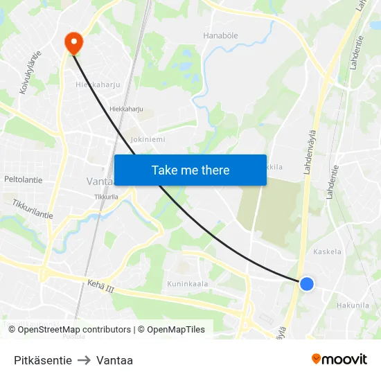 Pitkänen Road to Vantaa map