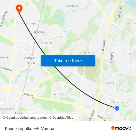 Raudikko Path to Vantaa map