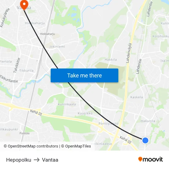 Hepopolku to Vantaa map