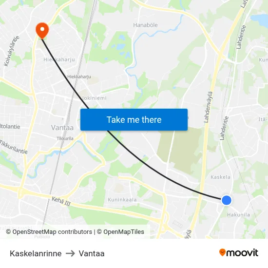 Kaskela Slope to Vantaa map