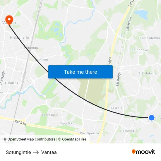 Sotunki Road to Vantaa map