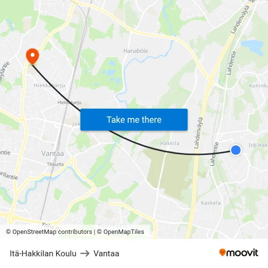 East Hakkila School to Vantaa map