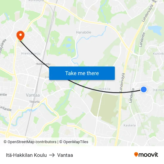 East Hakkila School to Vantaa map