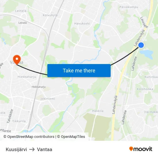 Kuusijarvi to Vantaa map