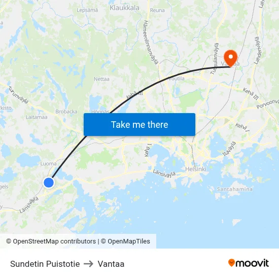 Sundet Park Road to Vantaa map