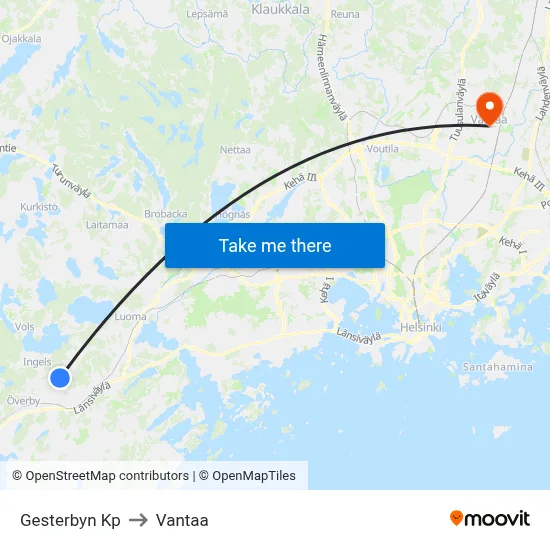 Gesterby Mall to Vantaa map