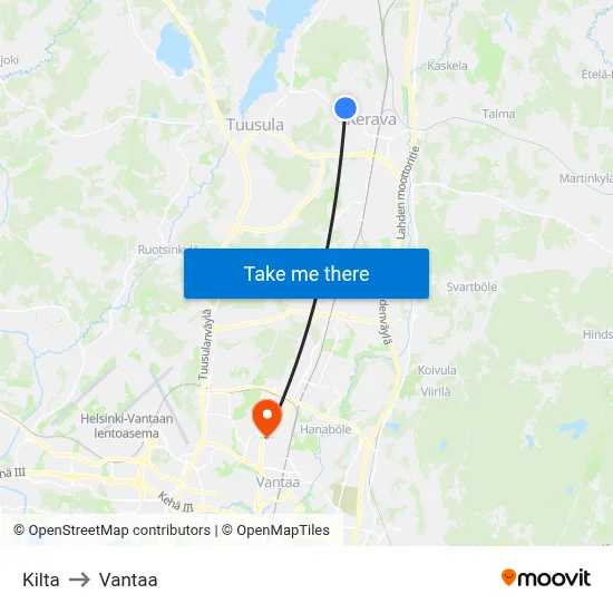 Kilta to Vantaa map