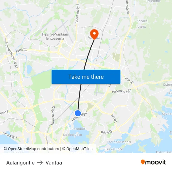 Aulangontie Road to Vantaa map