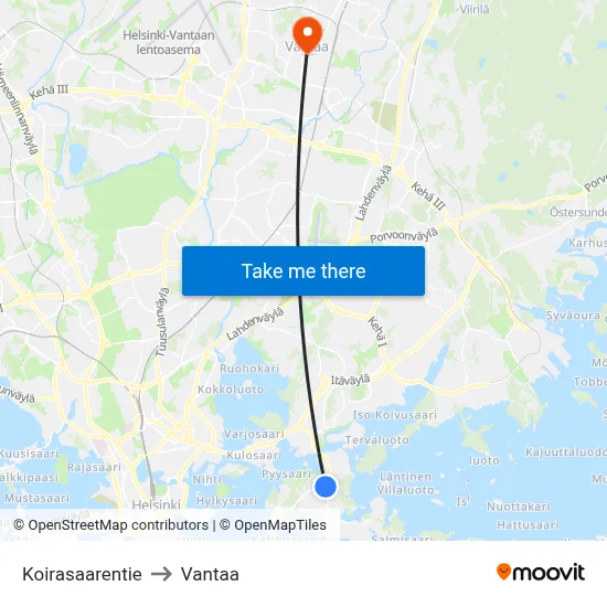 Koirasaari Road to Vantaa map