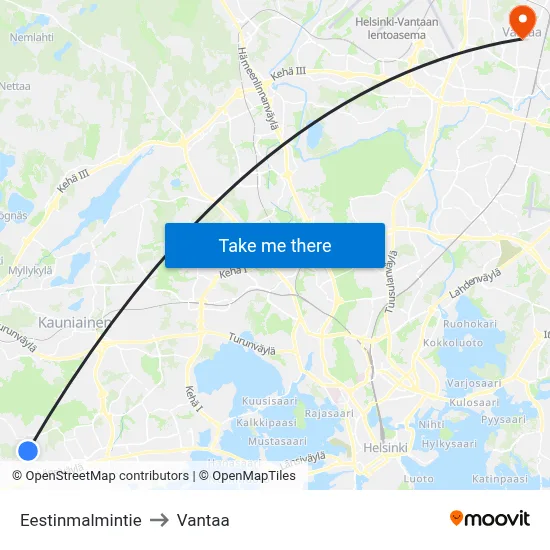 Estonia Hill Road to Vantaa map