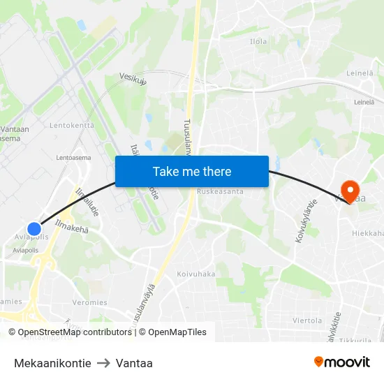 Mekaanikontie to Vantaa map