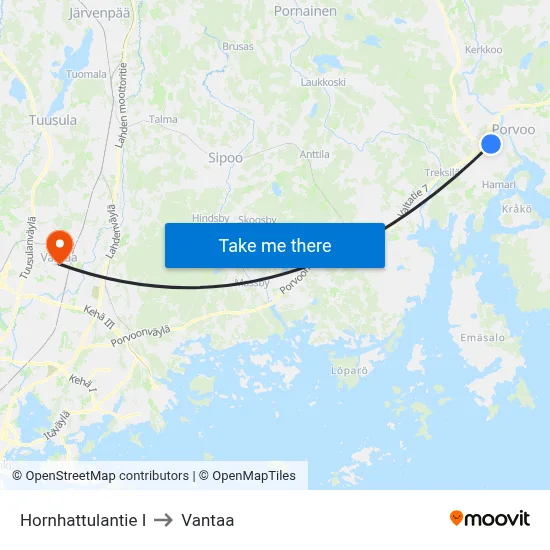 Hornhattula Road E to Vantaa map
