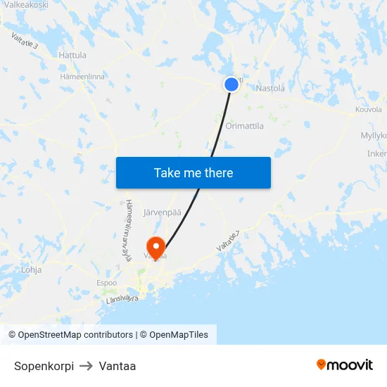 Sopenkorpi to Vantaa map