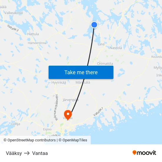 Vääksy to Vantaa map