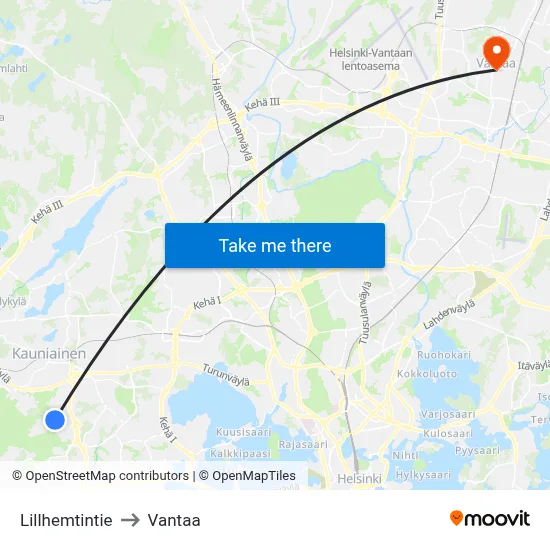 Lillhemt Road to Vantaa map