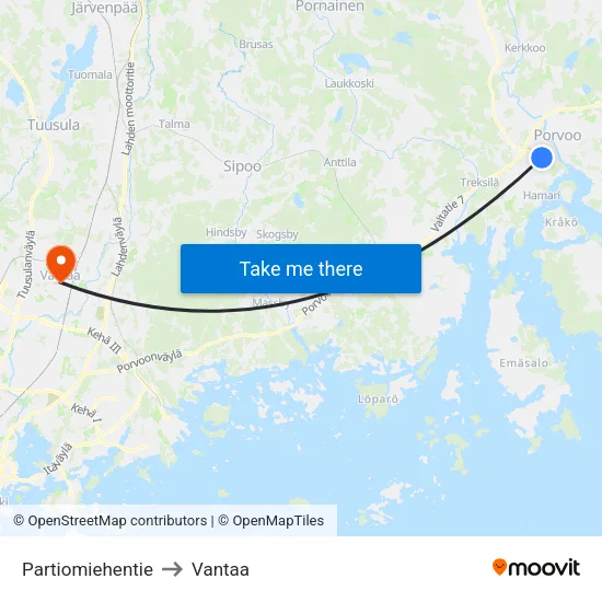Partiomiehentie to Vantaa map