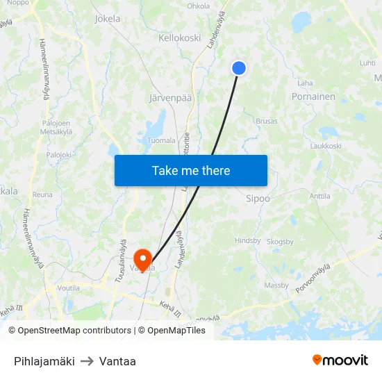 Pihlajamäki to Vantaa map