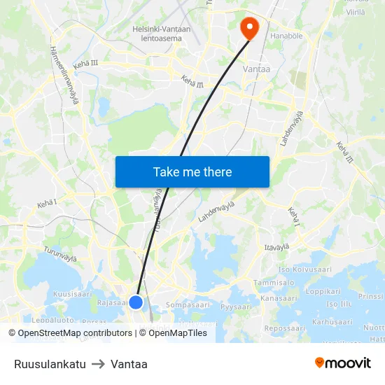 Rose Street to Vantaa map