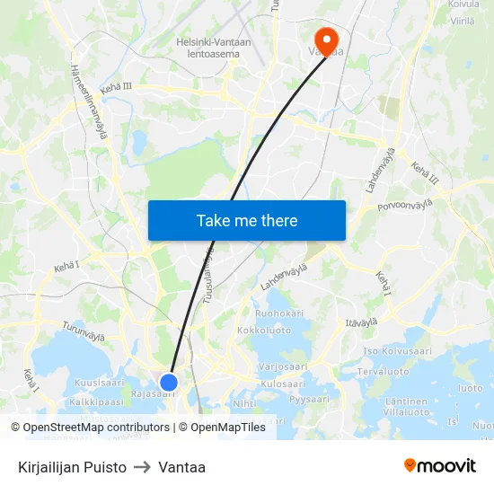 Writer's Park to Vantaa map