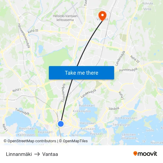 Linnanmäki to Vantaa map