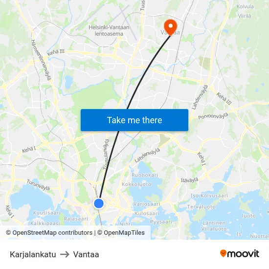 Karjalankatu Street to Vantaa map