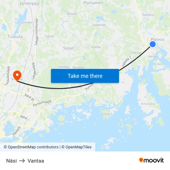 Näsi to Vantaa map