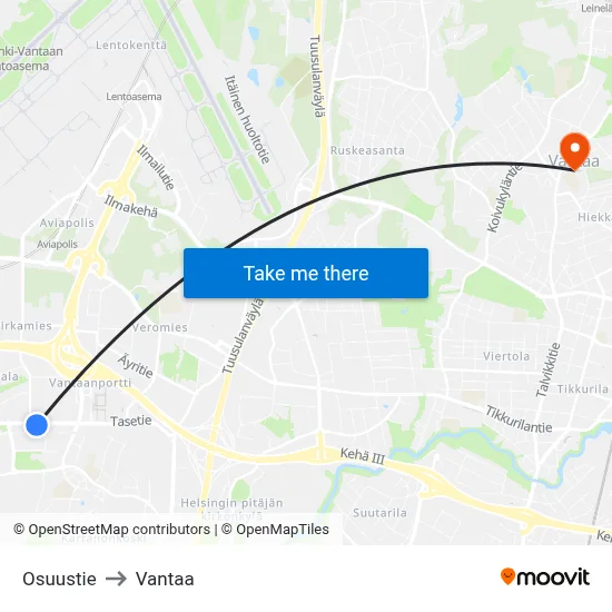Osuustie to Vantaa map