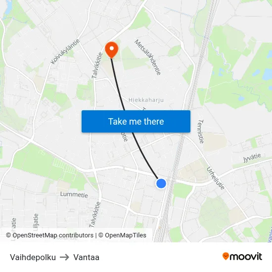 Vaihdepolku to Vantaa map