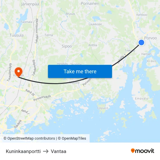 King's Gate to Vantaa map