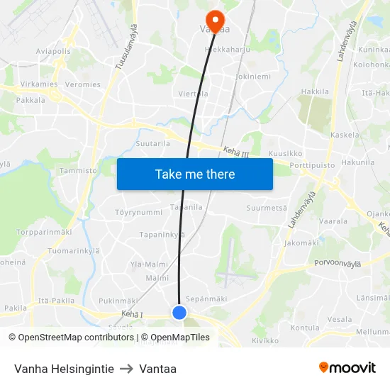 Old Helsinki Road to Vantaa map
