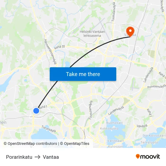 Porarinkatu Street to Vantaa map