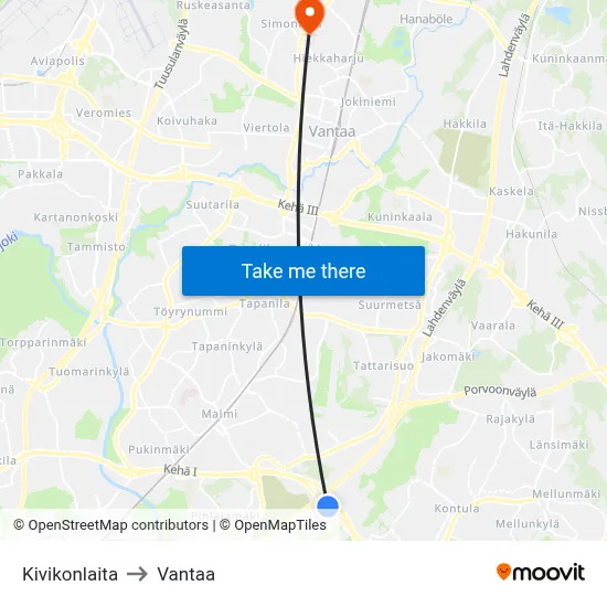 Kivikko Edge to Vantaa map