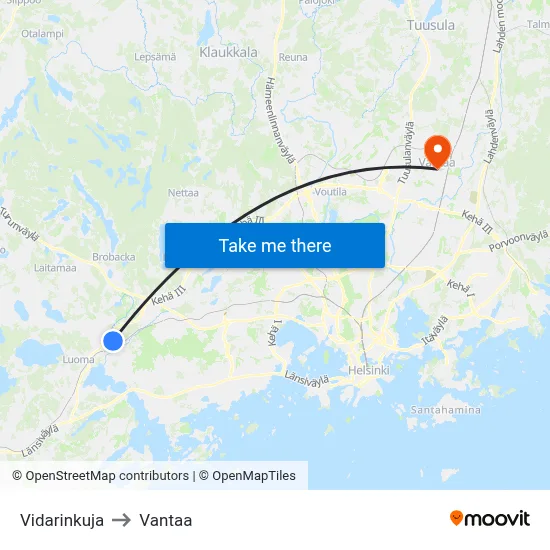 Vidari Lane to Vantaa map