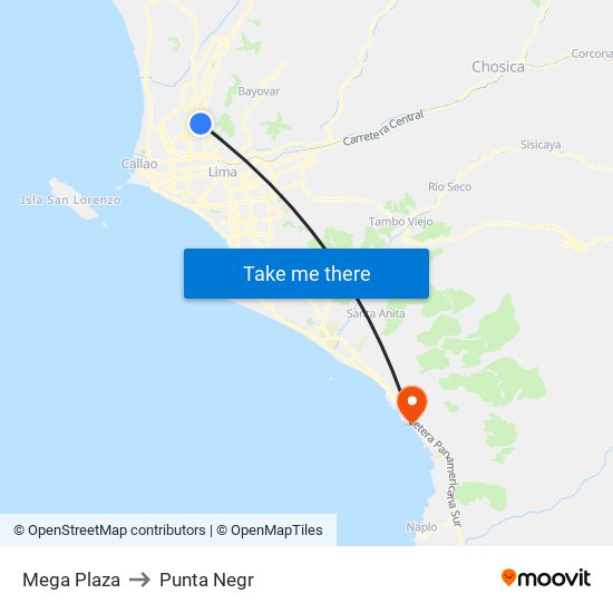 Mega Plaza to Punta Negr map