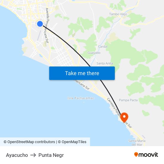 Ayacucho to Punta Negr map