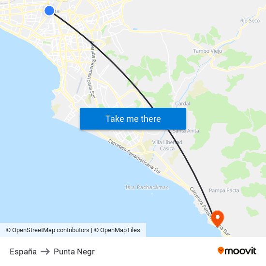 España to Punta Negr map