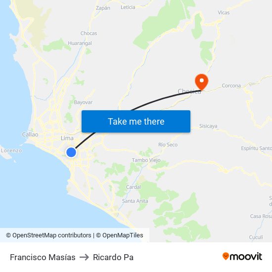 Francisco Masías to Ricardo Pa map