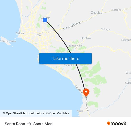 Santa Rosa to Santa Mari map