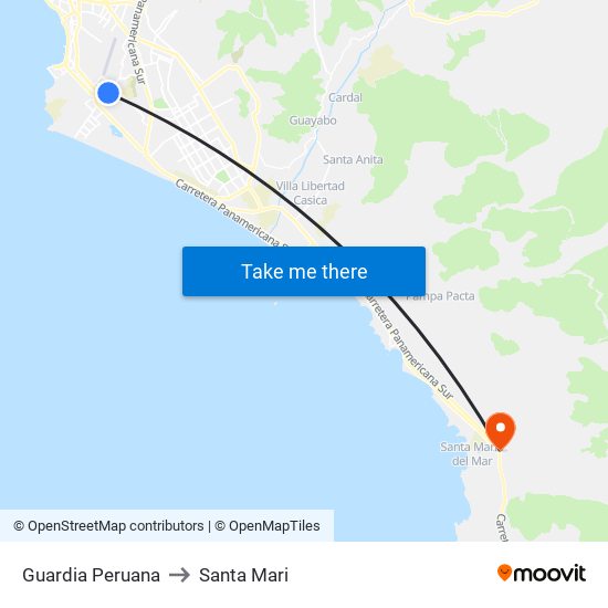 Guardia Peruana to Santa Mari map