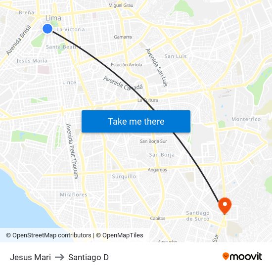 Jesus Mari to Santiago D map