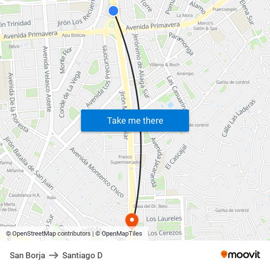 San Borja to Santiago D map