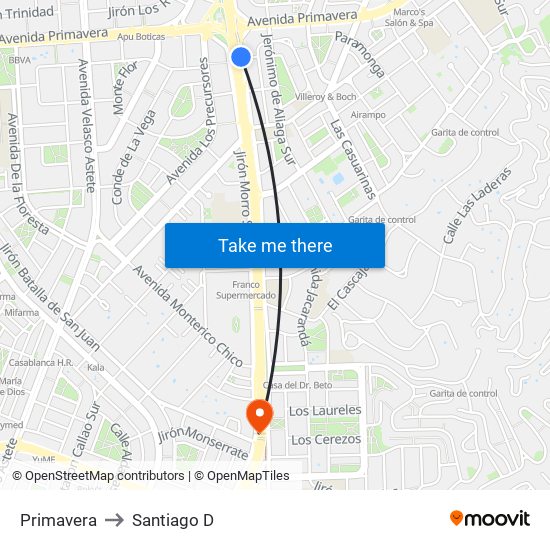 Primavera to Santiago D map