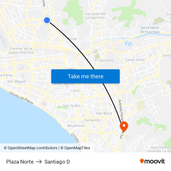 Plaza Norte to Santiago D map