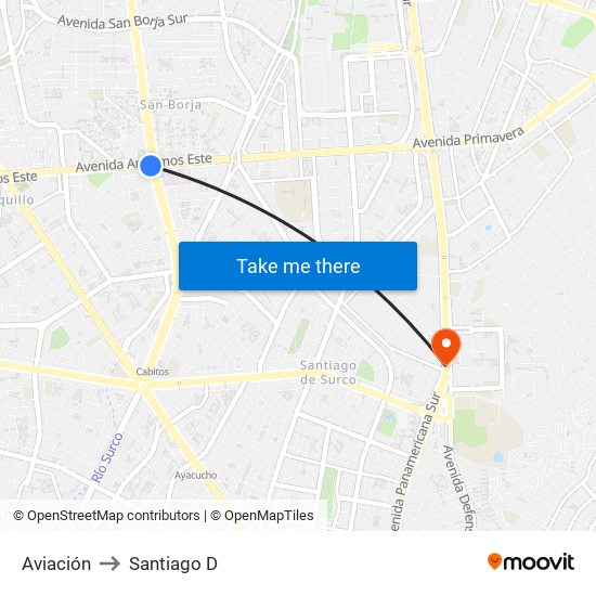 Aviación to Santiago D map