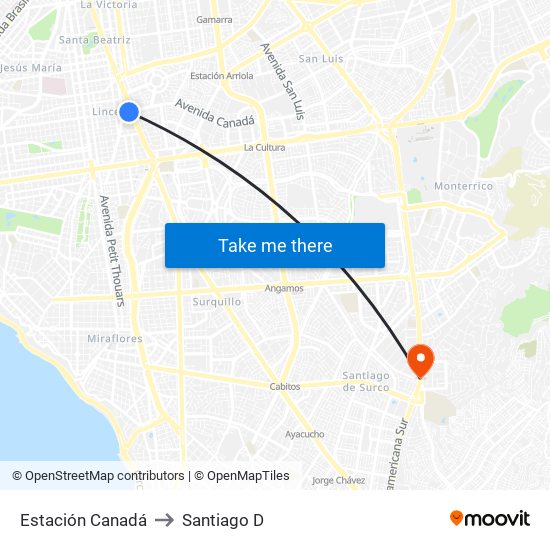 Estación Canadá to Santiago D map