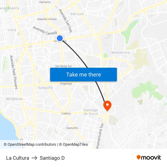 La Cultura to Santiago D map