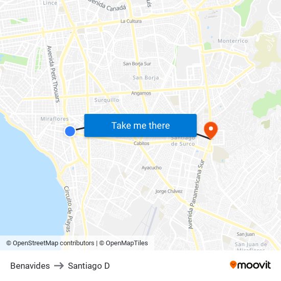 Benavides to Santiago D map