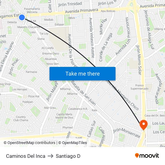 Caminos Del Inca to Santiago D map