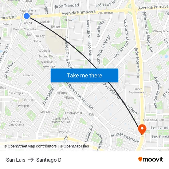 San Luis to Santiago D map